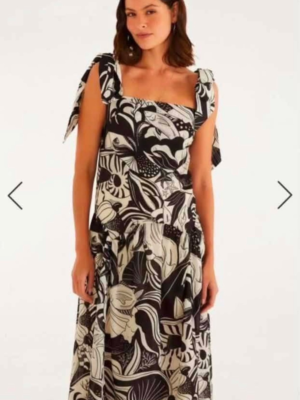 FARM Rio Black & White Floral Tie-Shoulder Maxi Dress